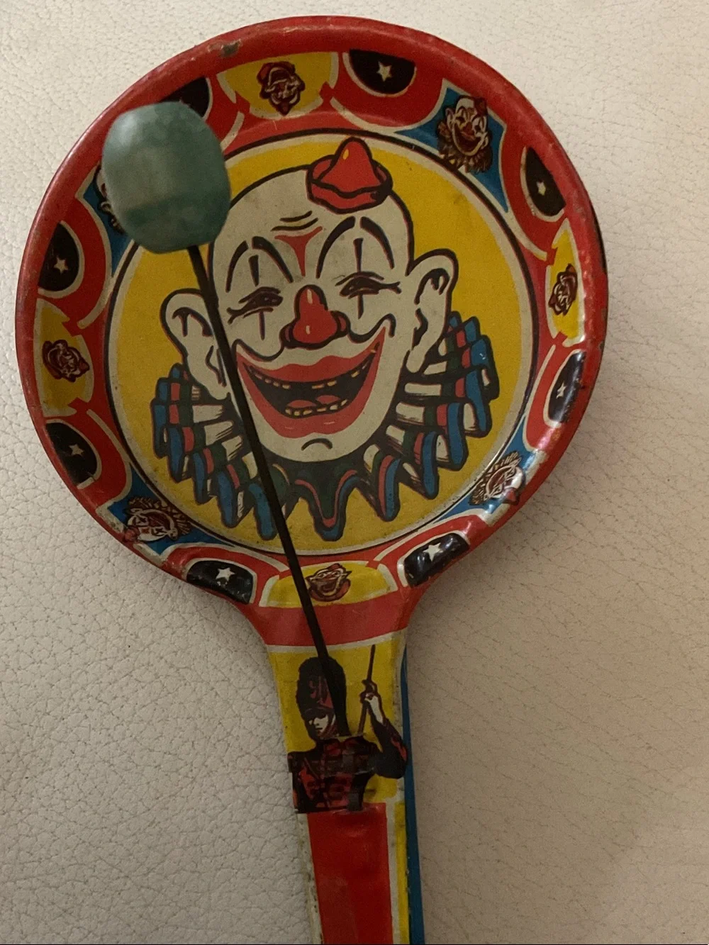 Clown Rattle Hand Toy - Red & Yellow Decorative Accent 1940’s-1950’s